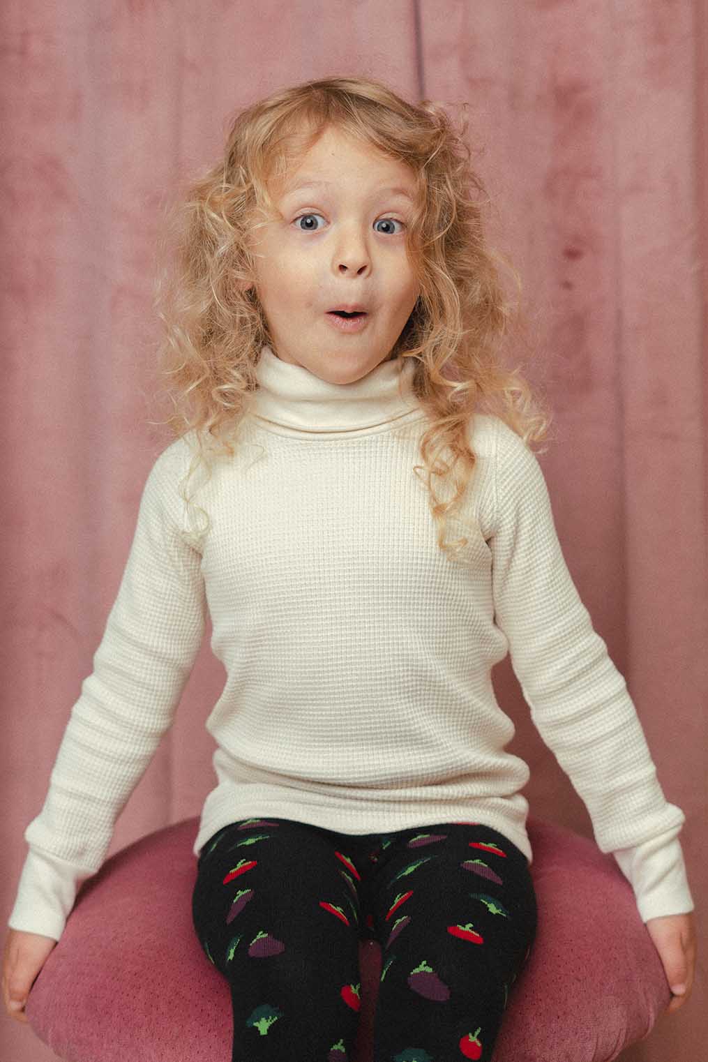 Kids Waffle Turtleneck in Oat Milk